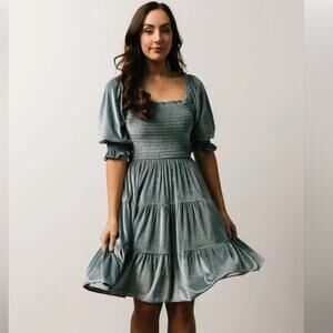 Baltic Born light blue velvet smocked tiered dress size Medium